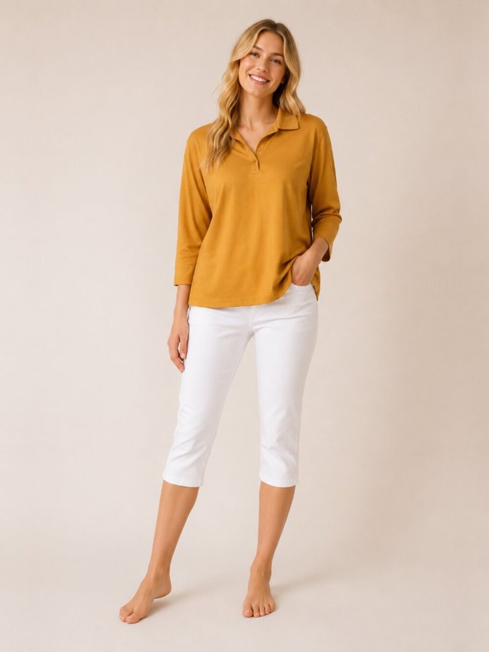 2/$30 Lands' End Cotton Long Sleeve Polo Shirt Mustard Yellow 1X #A2165
